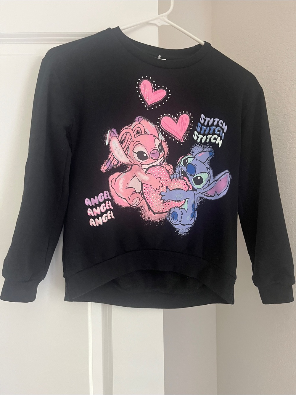Girls' Black Stitch & Angel Heart Graphic Sweatshirt - Disney Style